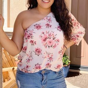 Off the Shoulder Pink Floral Blouse